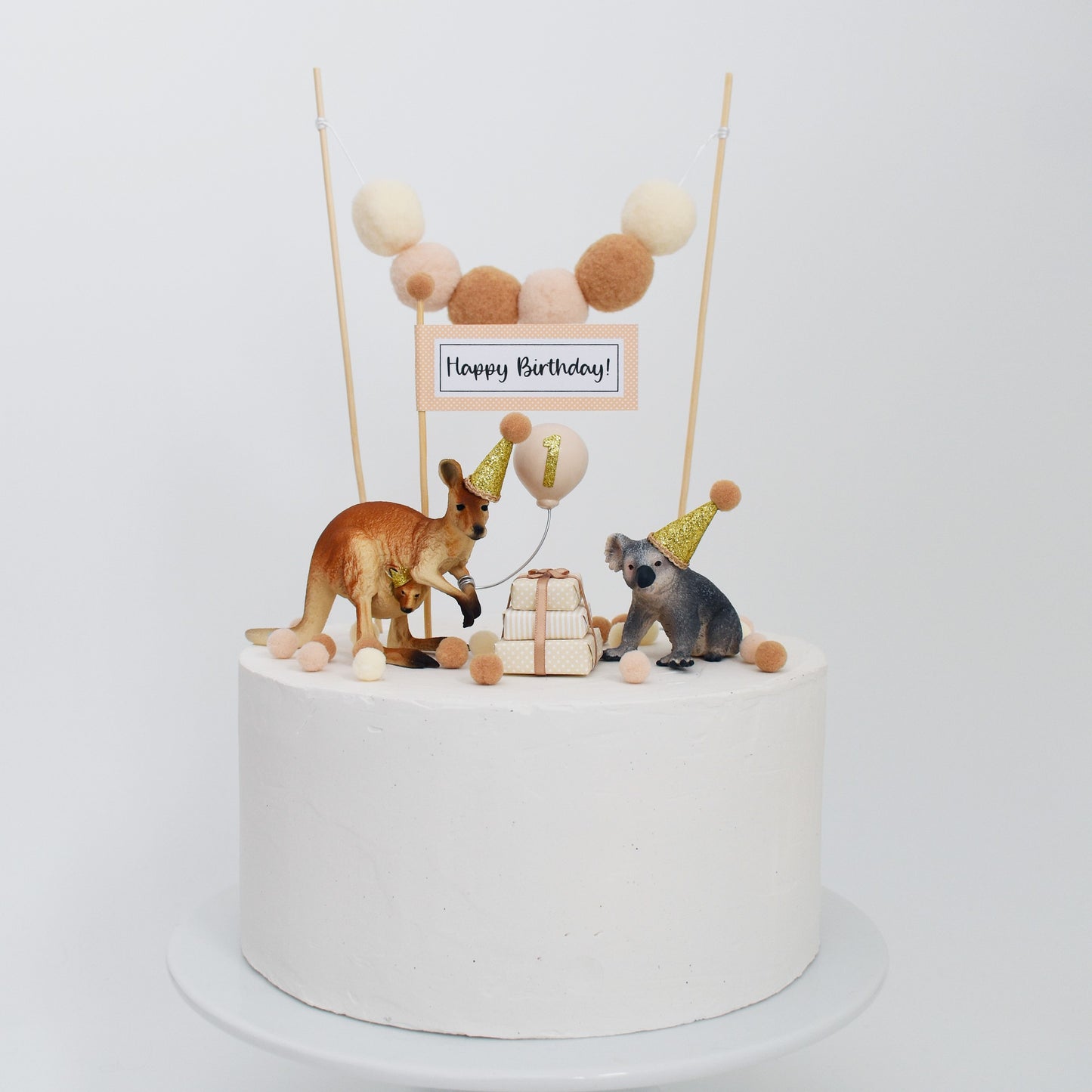 neutral birthday cake toppers