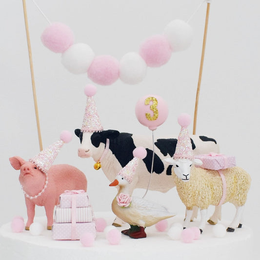 pink farm animal cake toppers