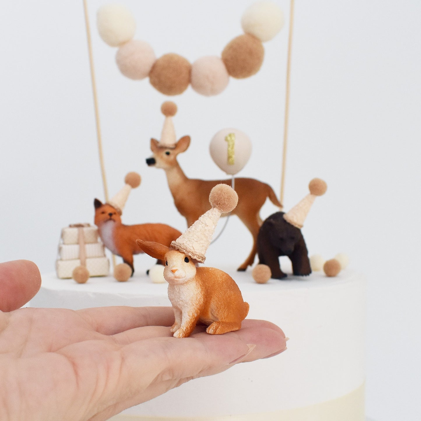 rabbit with party hat animal cake topper