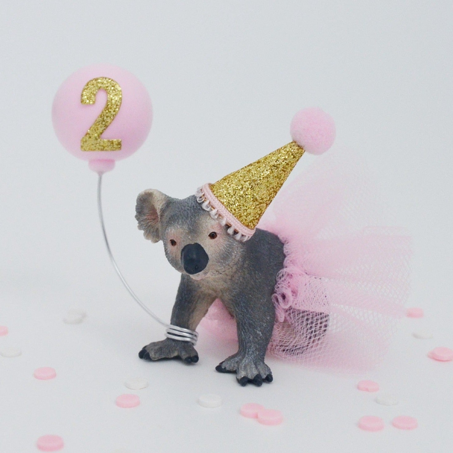 Koala Cake Topper Australian Animal with Party Hat & Balloon