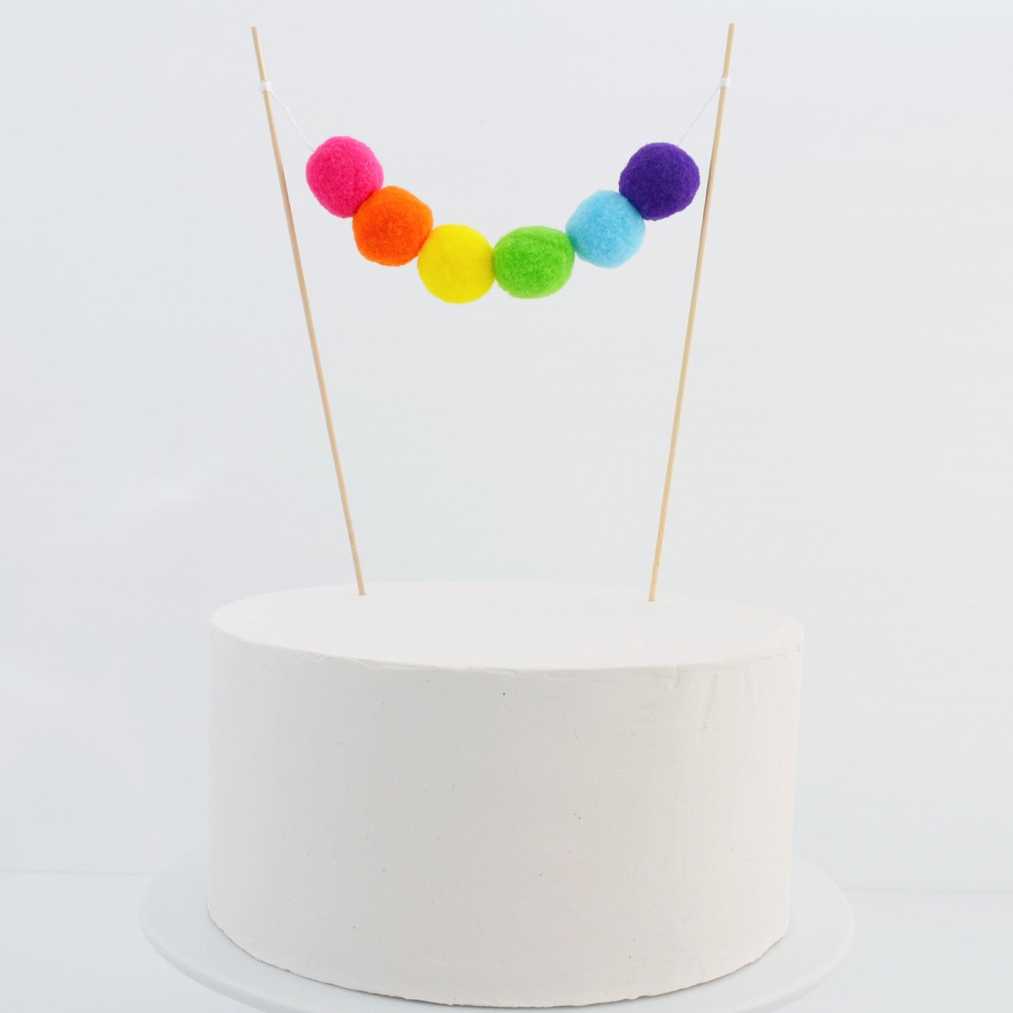 Pom Pom Garland Cake Topper, Bright Rainbow