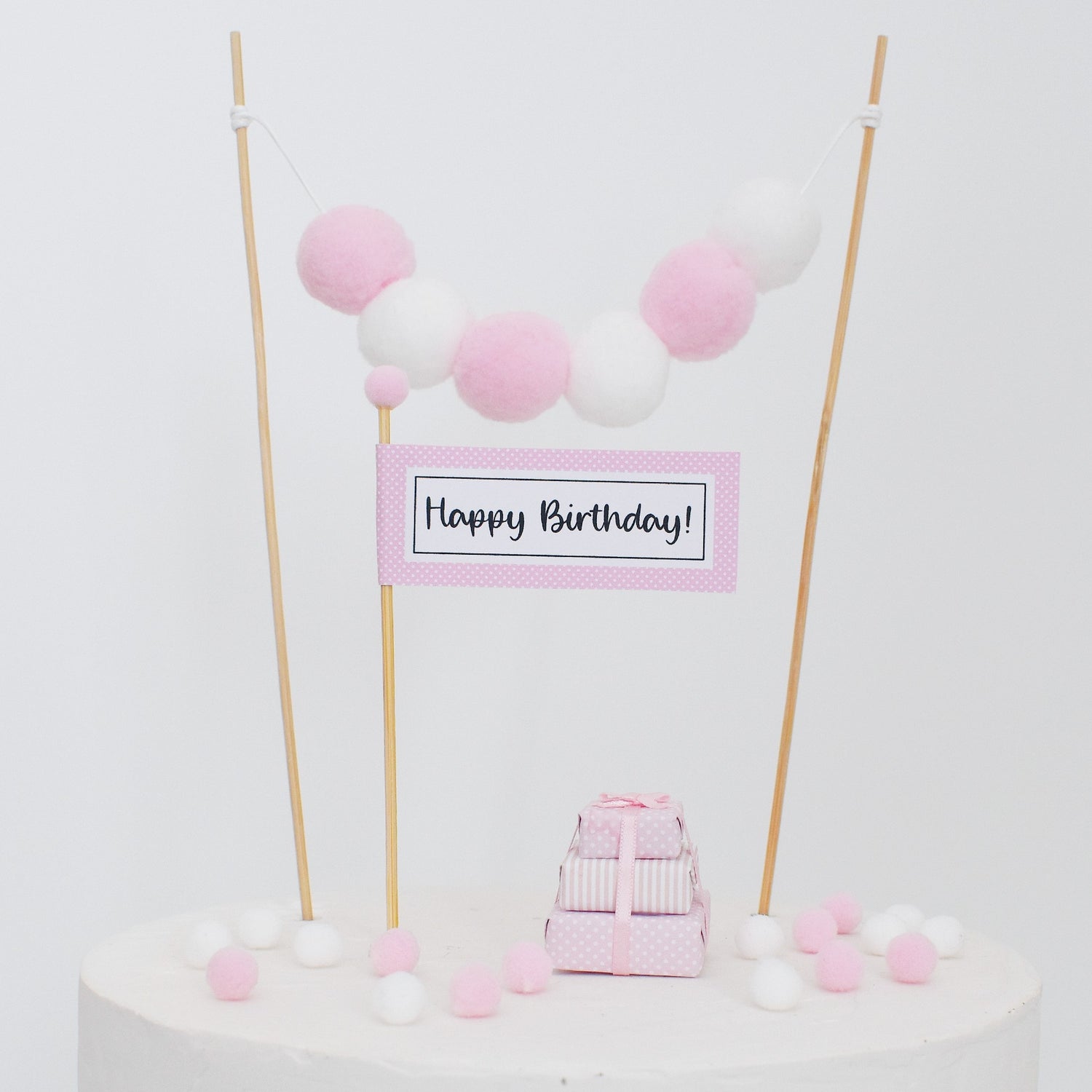 pink happy birthday cake topper
