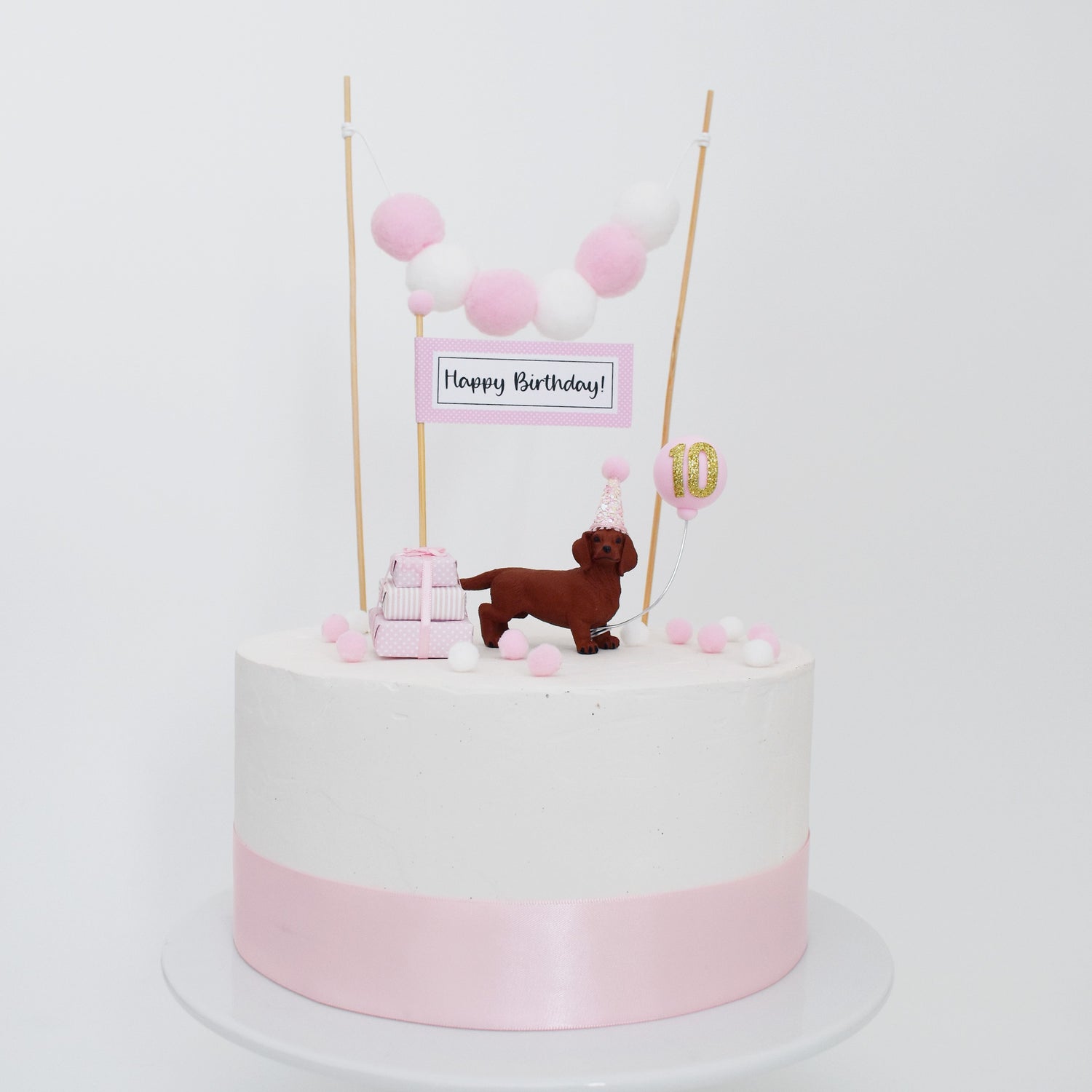 pink dachshund cake topper set