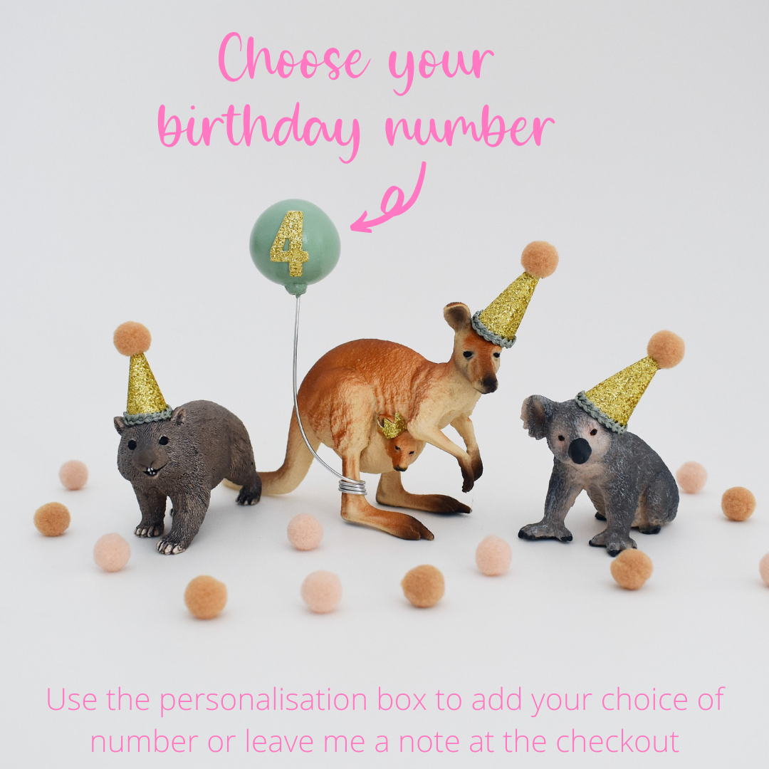 Australian Animal Cake Toppers in Sage Green: Kangaroo, Koala & Wombat