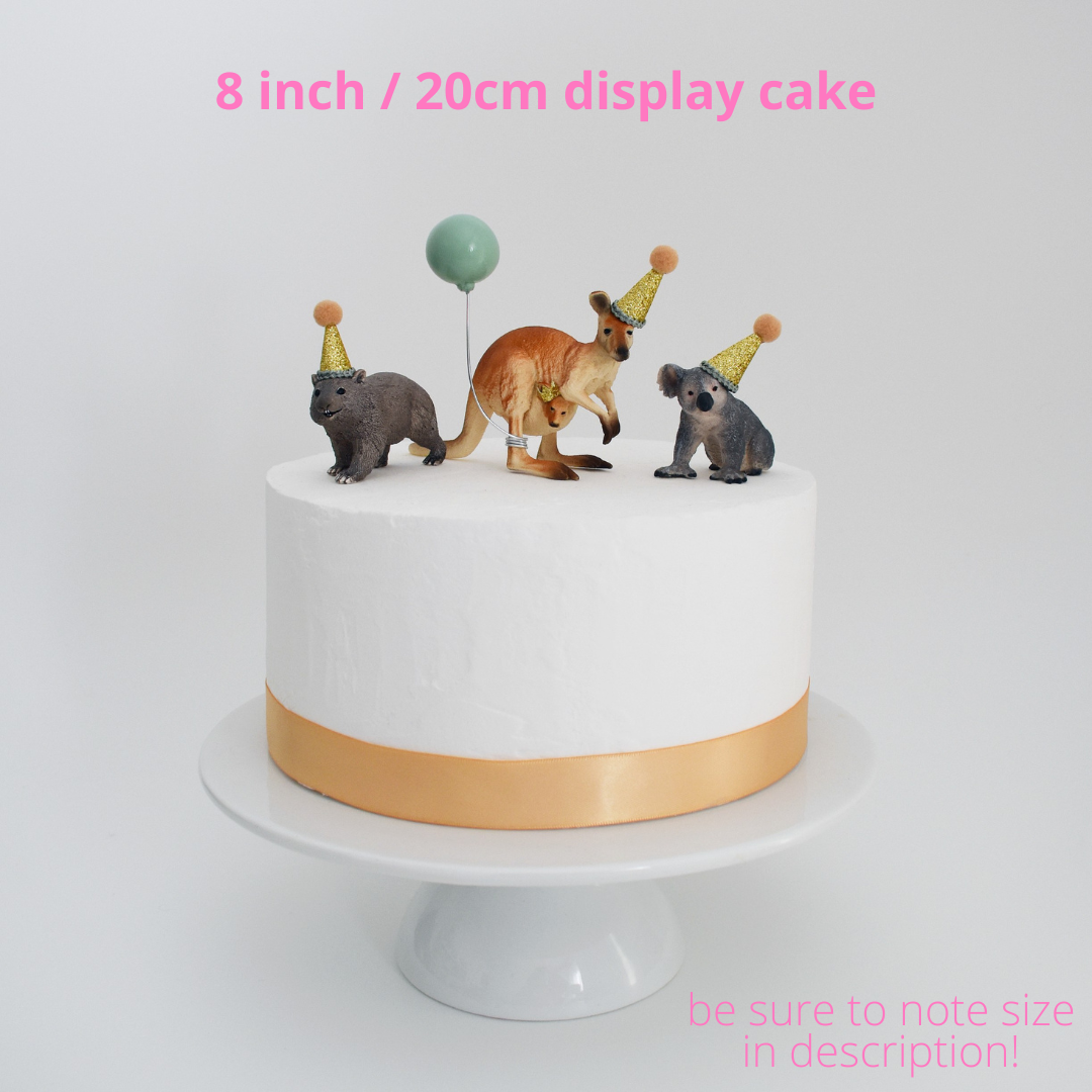 Australian Animal Cake Toppers in Sage Green: Kangaroo, Koala & Wombat