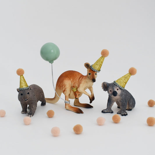 READY TO POST Australian Animal Cake Topper Set in Sage: Kangaroo, Koala & Wombat