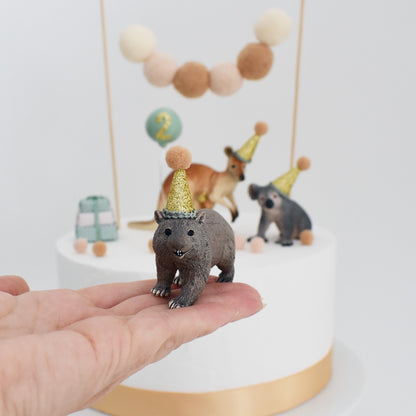 Australian Animal Cake Toppers in Sage Green: Kangaroo, Koala & Wombat