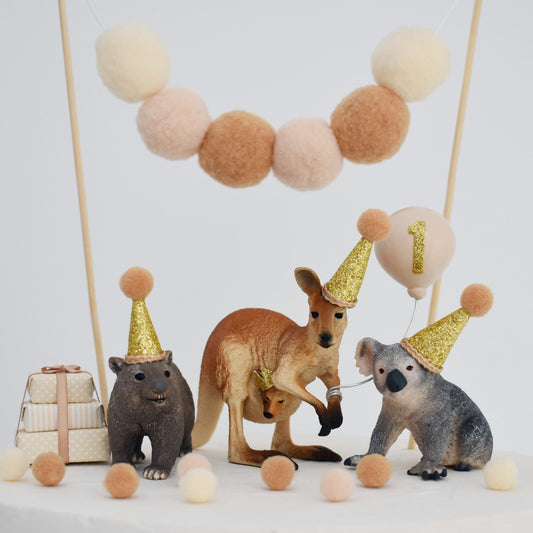 australian animal cake toppers with party hats