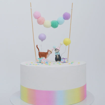 Pom Pom Garland Cake Topper in Pastel Rainbow
