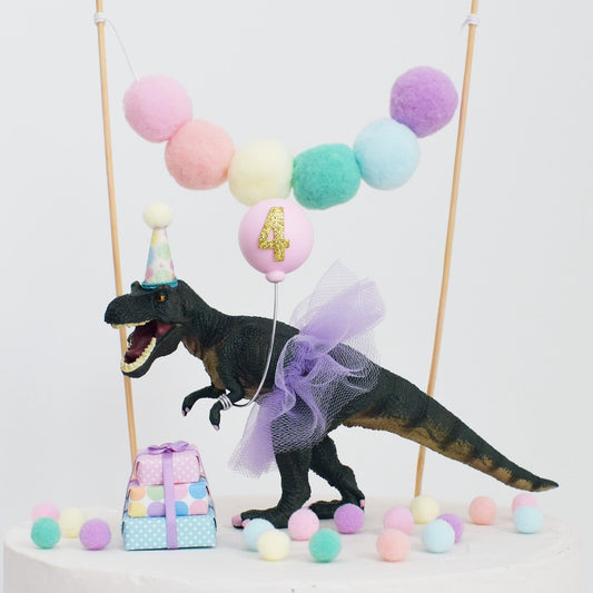 pastel rainbow dinosaur cake topper