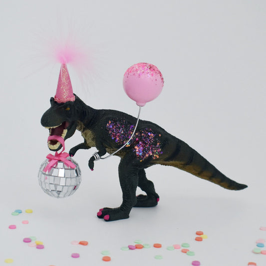 READY TO POST Pink Disco T-Rex Dinosaur Cake Topper
