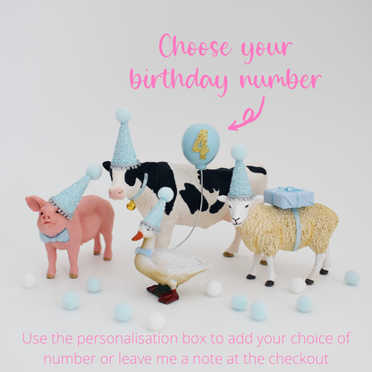 Blue Farm Animal Cake Toppers: Cow Sheep Pig & Duck