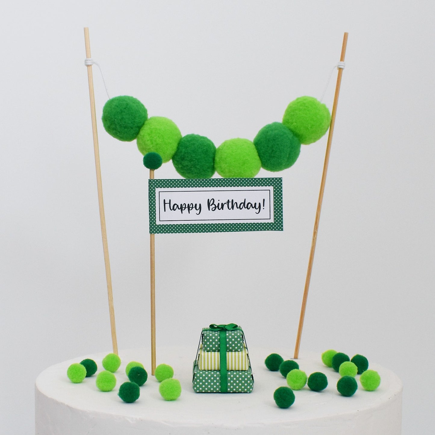 green pom pom garland set