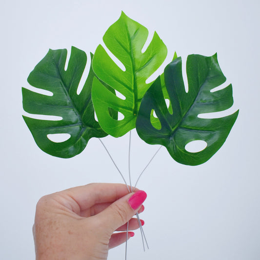 READY TO POST Safari / Jungle Green Leaf Cake Toppers - Set of Three