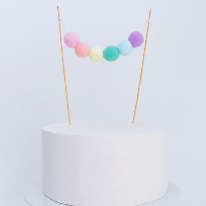 Pom Pom Garland Cake Topper in Pastel Rainbow