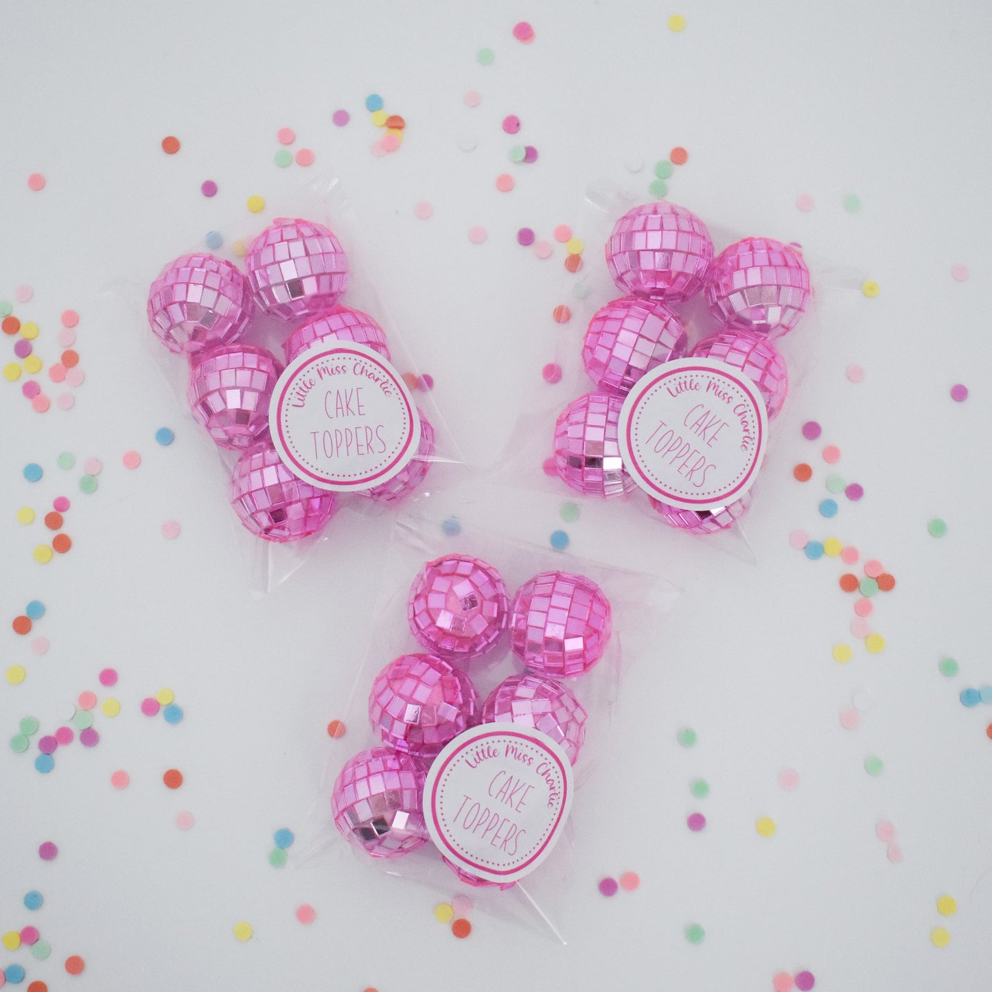 Pink Mini Disco Ball Cake Toppers- Set of 6 for Cake & Cupcake Decoration