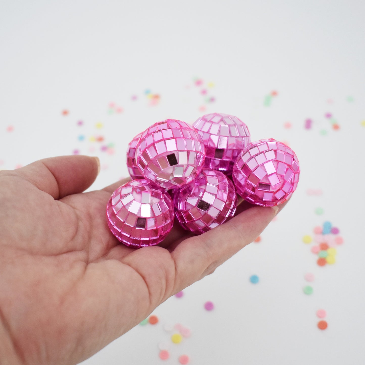 Pink Mini Disco Ball Cake Toppers- Set of 6 for Cake & Cupcake Decoration