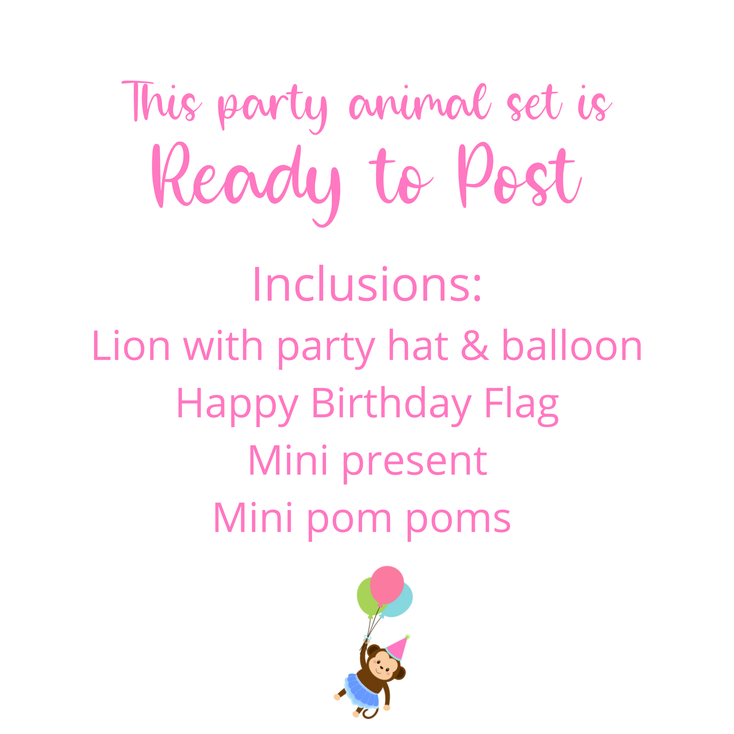 READY TO POST Rainbow Lion Cake Topper with Party Hat & Balloon, Happy Birthday Flag & Mini Present