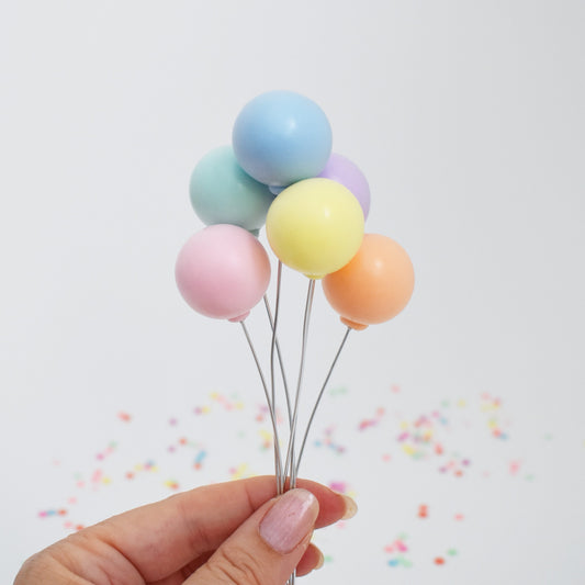 Mini Balloon Cake Toppers - Choose Pink, Pastel or Bright Rainbow - Set of 6