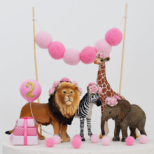 pink safari animal cake toppers