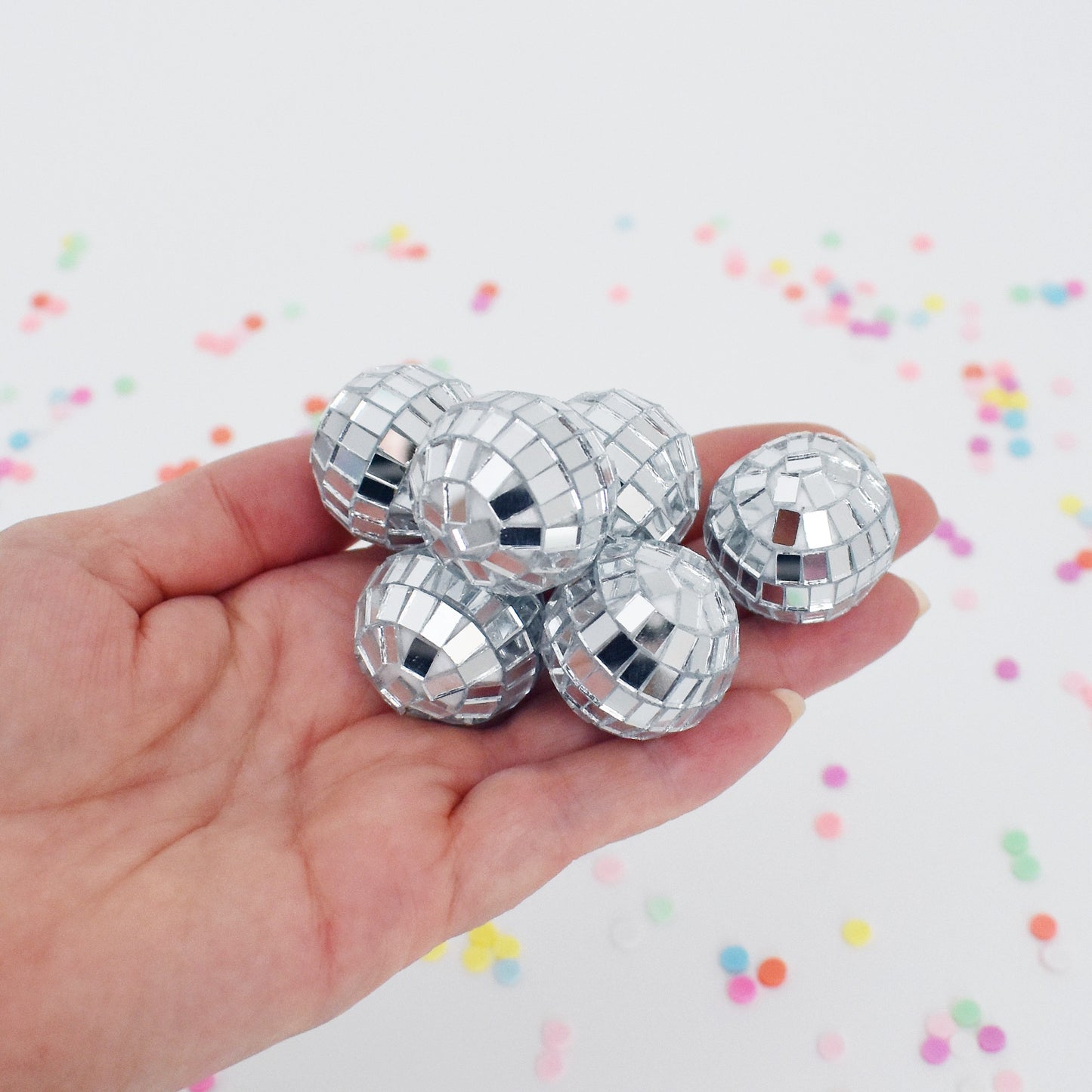 Silver Mini Disco Ball Cake Toppers- Set of 6 for Cake & Cupcake Decoration
