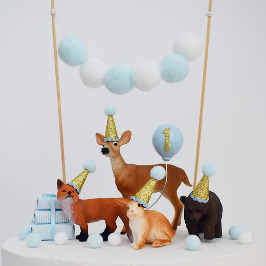blue woodland party animal cake toppers