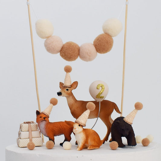 neutral woodland animal cake toppers