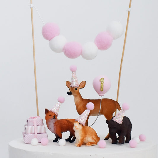 pink woodland party animal cake toppers