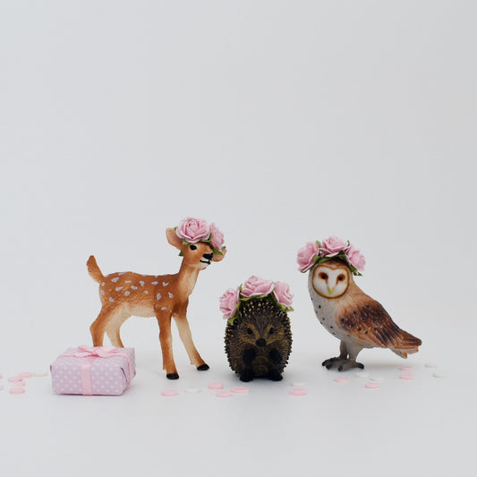 READY TO POST Set of 3 Pink Flower Crown Woodland Animal Cake Toppers