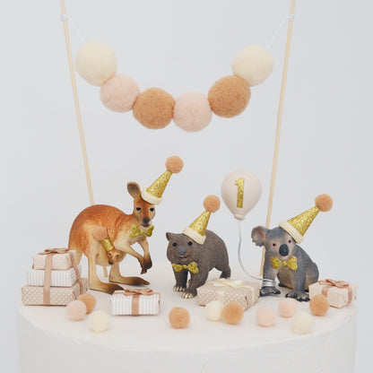 Pom Pom Garland Cake Topper in Neutral / Natural / Earthy tones