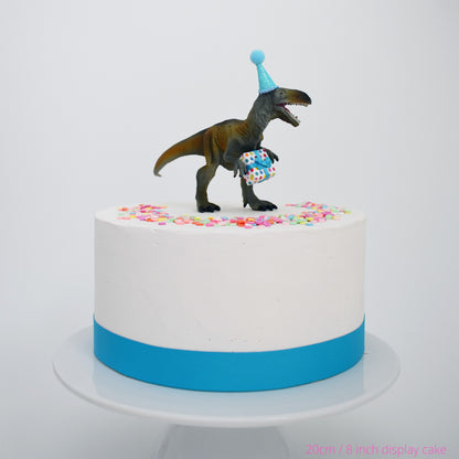 Dinosaur Cake Topper with Party Hat and Present, Blue