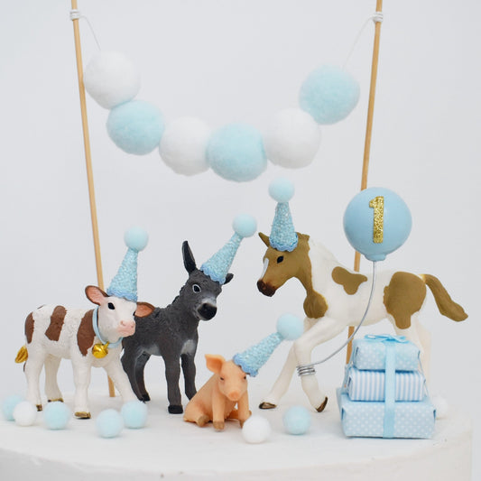 blue farm animal cake toppers