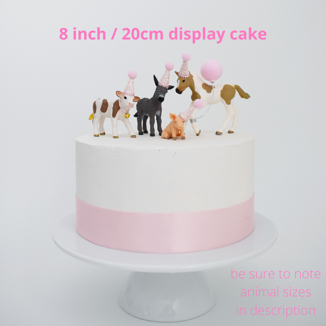 pink farm animal theme birthday cake