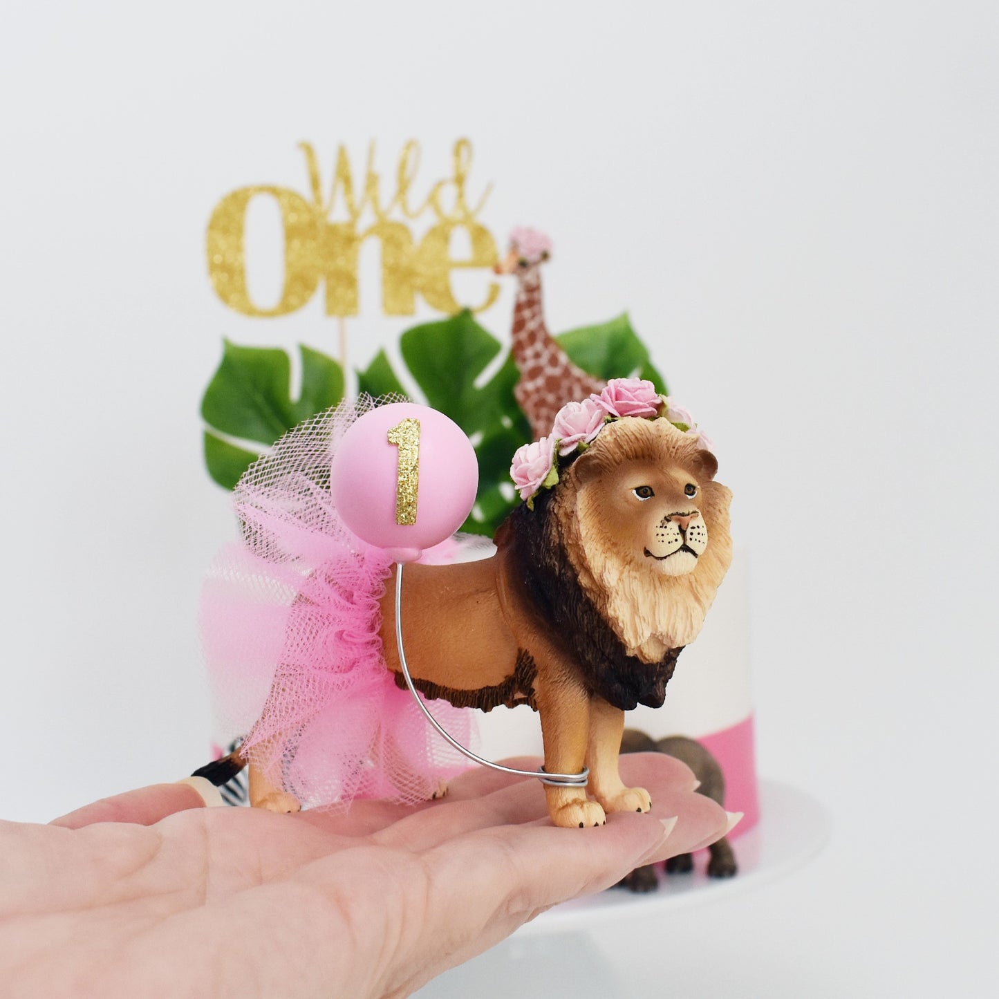 lion with pink flower crown