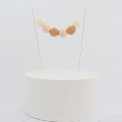 Pom Pom Garland Cake Topper in Neutral / Natural / Earthy tones