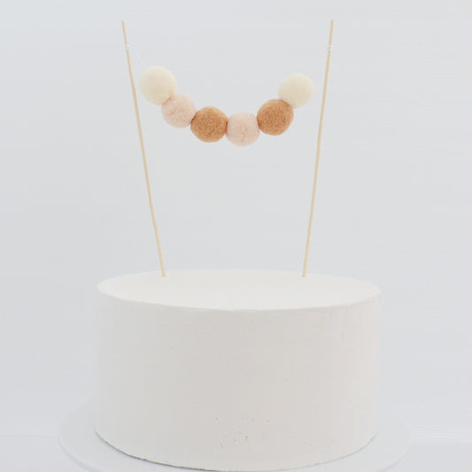 Pom Pom Garland Cake Topper in Neutral / Natural / Earthy tones
