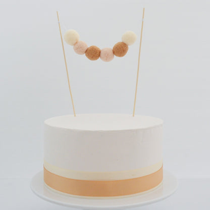 Pom Pom Garland Cake Topper in Neutral / Natural / Earthy tones