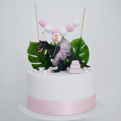 pink trex birthday cake decoration
