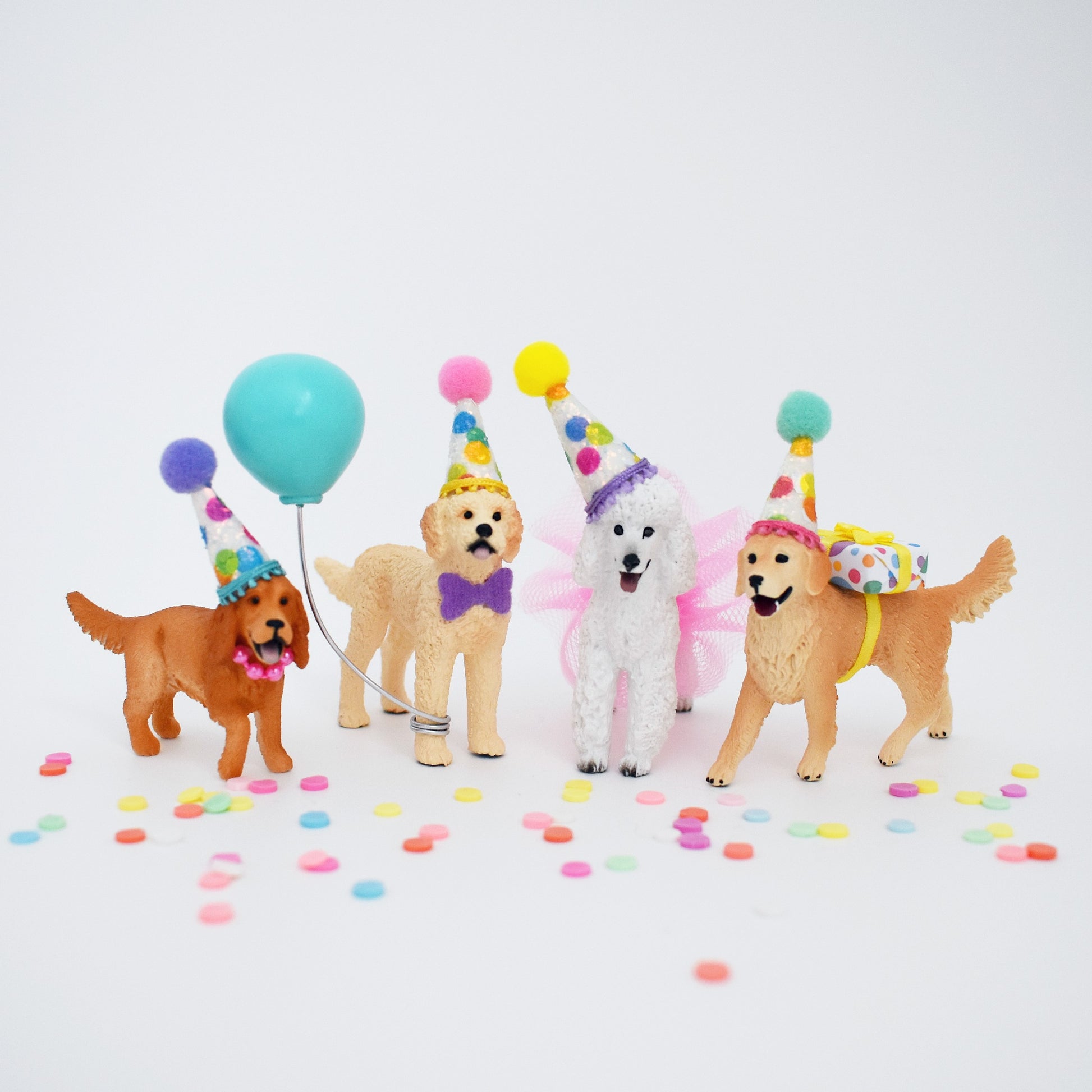 dog with party hat cake topper