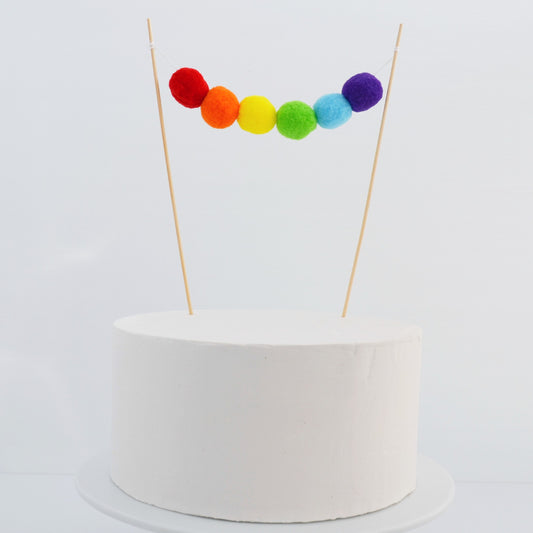 Pom Pom Garland Cake Topper, Bright Rainbow