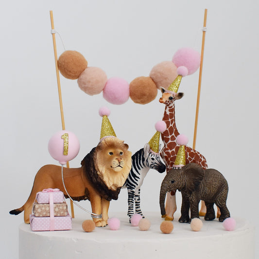 Safari Animal Cake Toppers, Pink & Gold