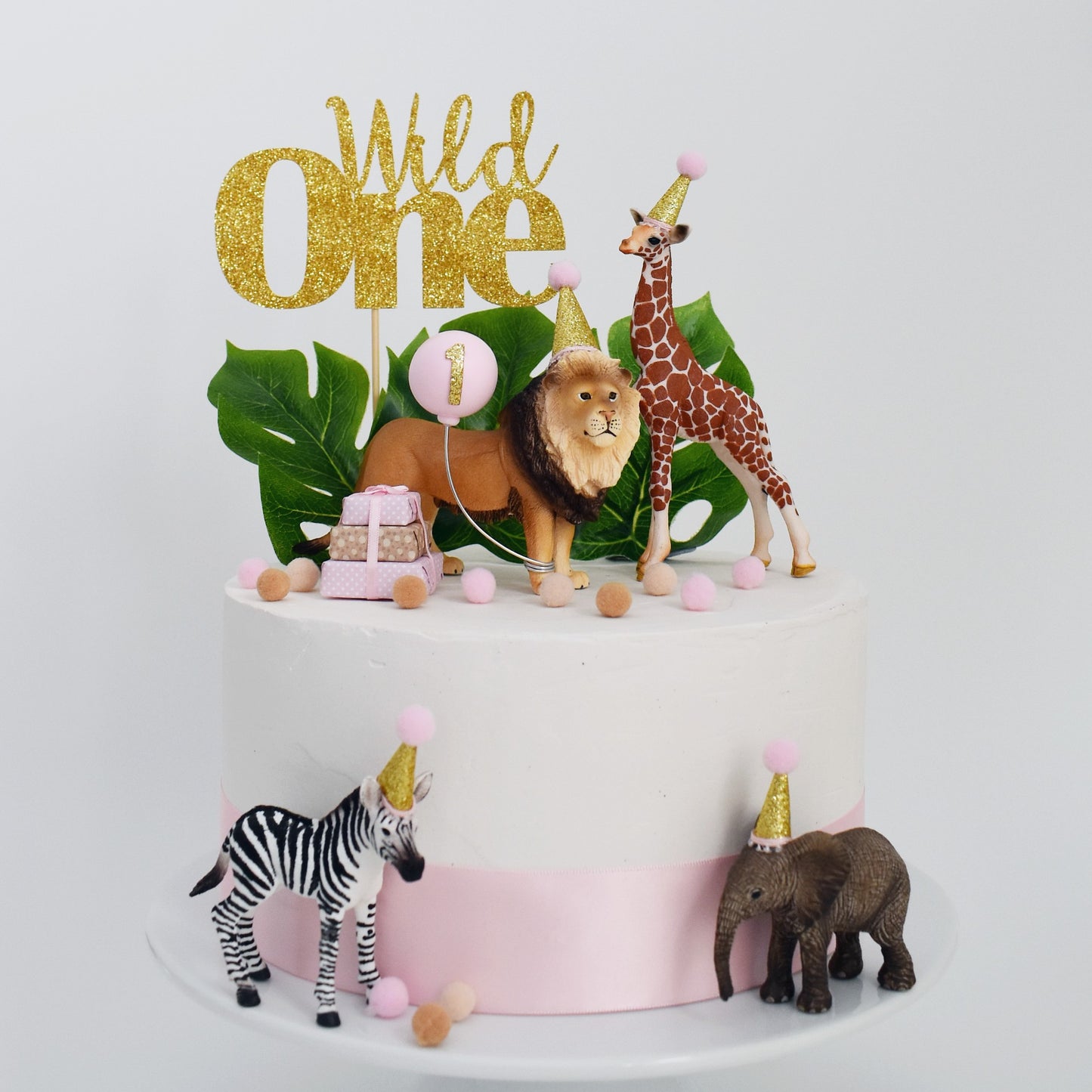 Safari Animal Cake Toppers, Pink & Gold