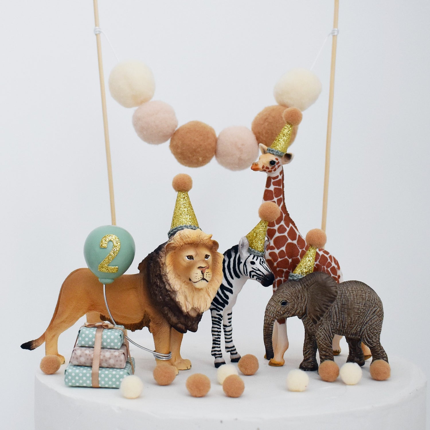 sage safari animal cake toppers